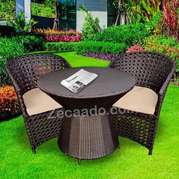 Zecado Zeus 2 Seater Patio Coffee Table Set in Brown Corduroy Finish with Off-White Cushion - Brown, Off-White