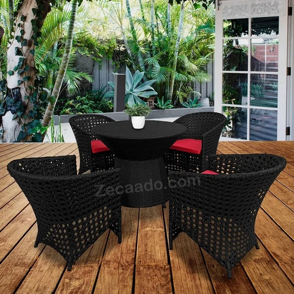 Zecado Zeus 4 Seater Patio Coffee Table Set in Black Corduroy Finish with Red Cushion - Black, Red