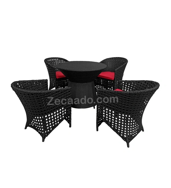 Zecado Zeus 4 Seater Patio Coffee Table Set in Black Corduroy Finish with Red Cushion - Black, Red