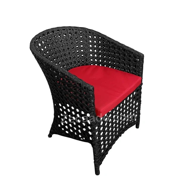 Zecado Zeus 4 Seater Patio Coffee Table Set in Black Corduroy Finish with Red Cushion - Black, Red