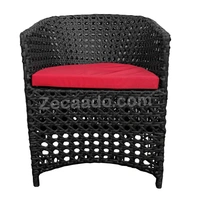 Zecado Zeus 4 Seater Patio Coffee Table Set in Black Corduroy Finish with Red Cushion - Black, Red