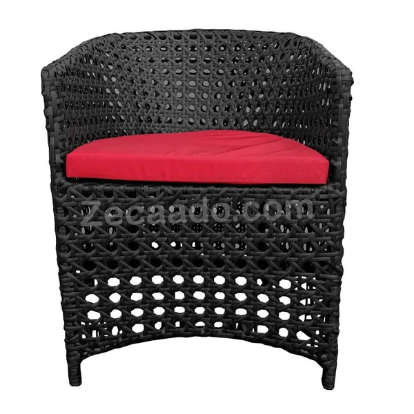 Zecado Zeus 4 Seater Patio Coffee Table Set in Black Corduroy Finish with Red Cushion - Black, Red
