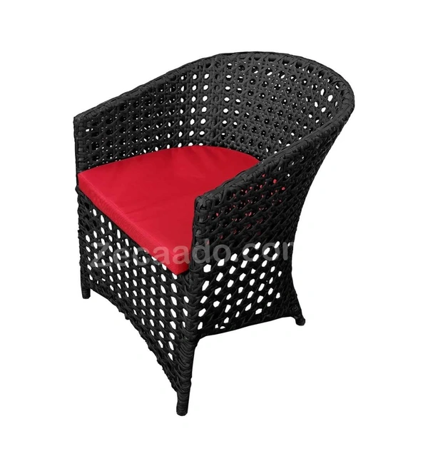 Zecado Zeus 4 Seater Patio Coffee Table Set in Black Corduroy Finish with Red Cushion - Black, Red
