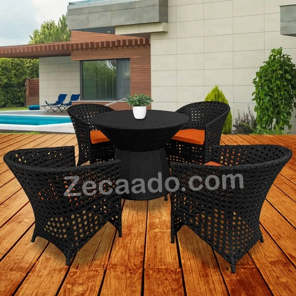 Zecado Zeus 4 Seater Patio Coffee Table Set in Black Corduroy Finish with Orange Cushion - Black, Orange