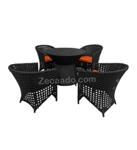 Zecado Zeus 4 Seater Patio Coffee Table Set in Black Corduroy Finish with Orange Cushion - Black, Orange