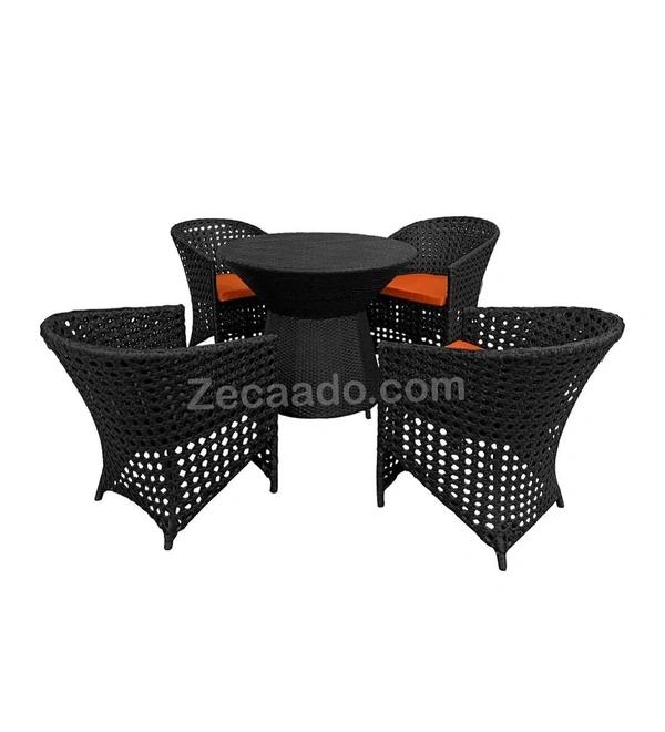 Zecado Zeus 4 Seater Patio Coffee Table Set in Black Corduroy Finish with Orange Cushion - Black, Orange