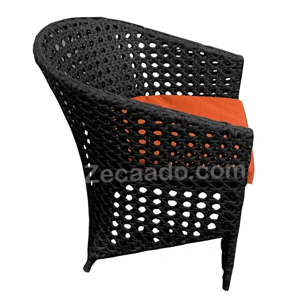 Zecado Zeus 2 Seater Patio Coffee Table Set in Black Corduroy Finish with Orange Cushion - Black, Orange