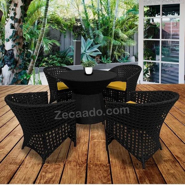 Zecado Zeus 4 Seater Patio Coffee Table Set in Black Corduroy Finish with Yellow Cushion - Black, Yellow
