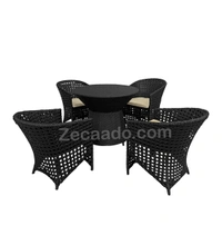 Zecado Zeus 4 Seater Patio Coffee Table Set in Black Corduroy Finish with Off-White Cushion - Black, Off-White