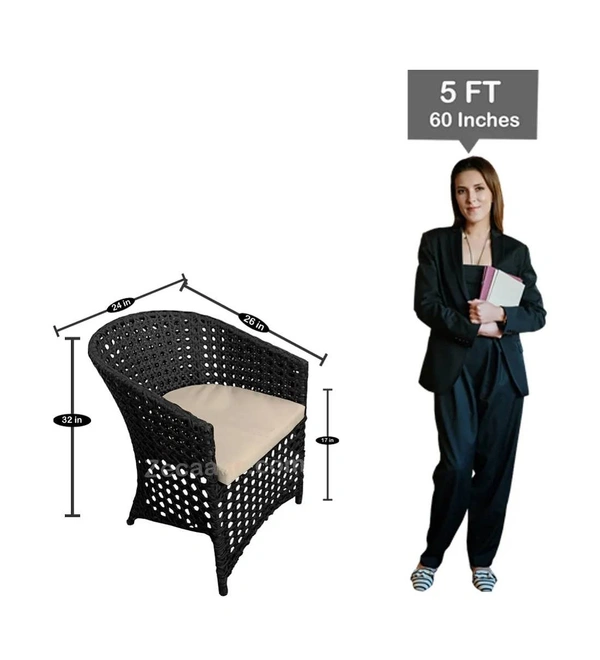 Zecado Zeus 2 Seater Patio Coffee Table Set in Black Corduroy Finish with Off-White Cushion - Black, Off-White