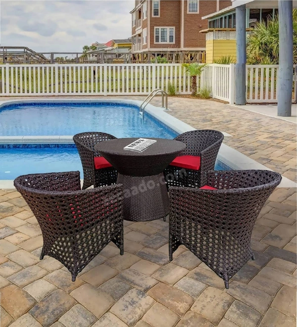 Zecado Zeus 4 Seater Patio Coffee Table Set in Brown Corduroy Finish with Red Cushion - Brown, Red