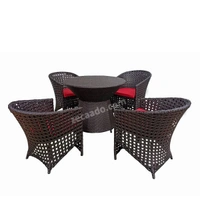 Zecado Zeus 4 Seater Patio Coffee Table Set in Brown Corduroy Finish with Red Cushion - Brown, Red