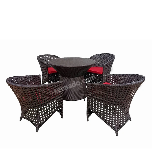 Zecado Zeus 4 Seater Patio Coffee Table Set in Brown Corduroy Finish with Red Cushion - Brown, Red