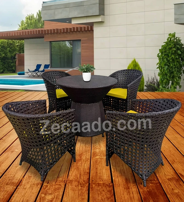Zecado Zeus 4 Seater Patio Coffee Table Set in Brown Corduroy Finish with Yellow Cushion - Brown, Yellow