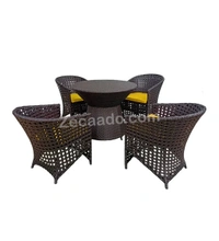 Zecado Zeus 4 Seater Patio Coffee Table Set in Brown Corduroy Finish with Yellow Cushion - Brown, Yellow