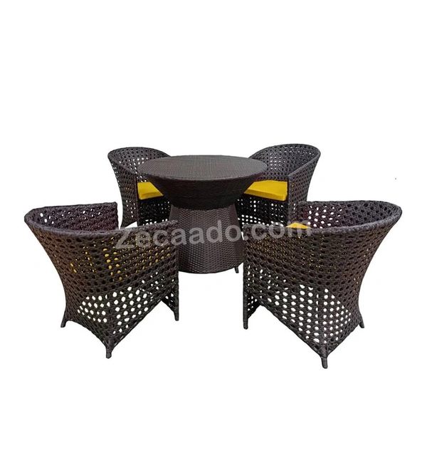 Zecado Zeus 4 Seater Patio Coffee Table Set in Brown Corduroy Finish with Yellow Cushion - Brown, Yellow