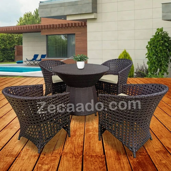 Zecado Zeus 4 Seater Patio Coffee Table Set in Brown Corduroy Finish with Off-White Cushion - Brown, Off-White