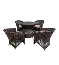 Zecado Zeus 4 Seater Patio Coffee Table Set in Brown Corduroy Finish with Off-White Cushion - Brown, Off-White