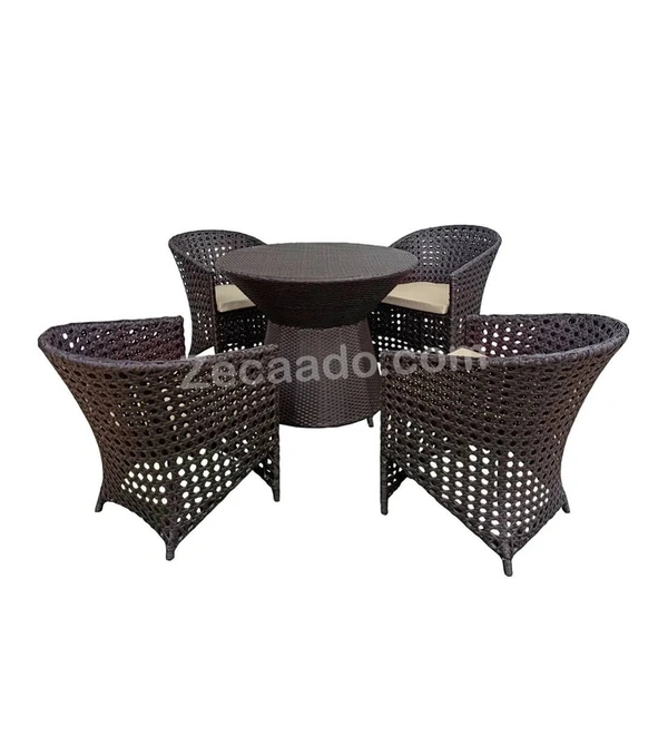 Zecado Zeus 4 Seater Patio Coffee Table Set in Brown Corduroy Finish with Off-White Cushion - Brown, Off-White