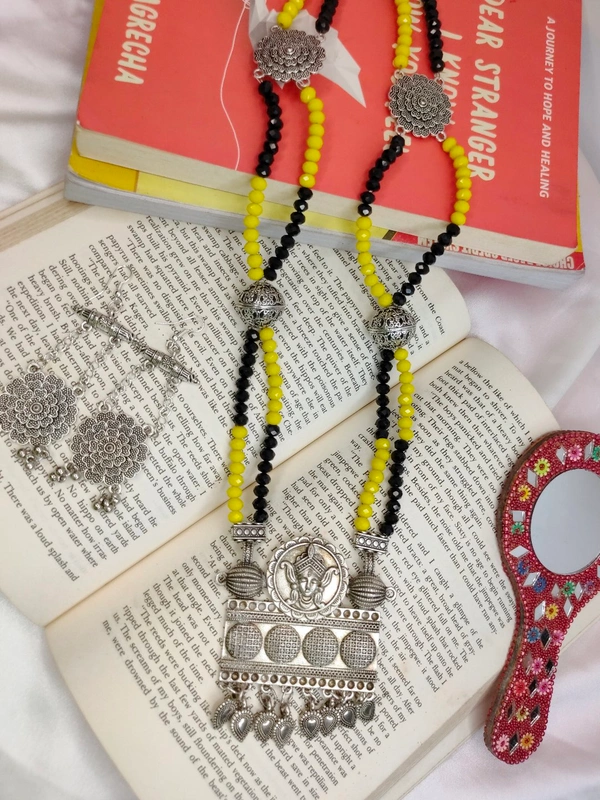 Unique Black & Yellow Durga Oxidised Set.  - Yellow & Black