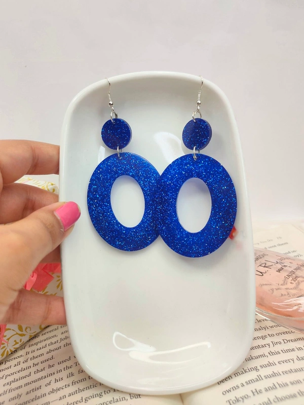 Gorgeous Blue Oval Earring- Resin Art.  - blue