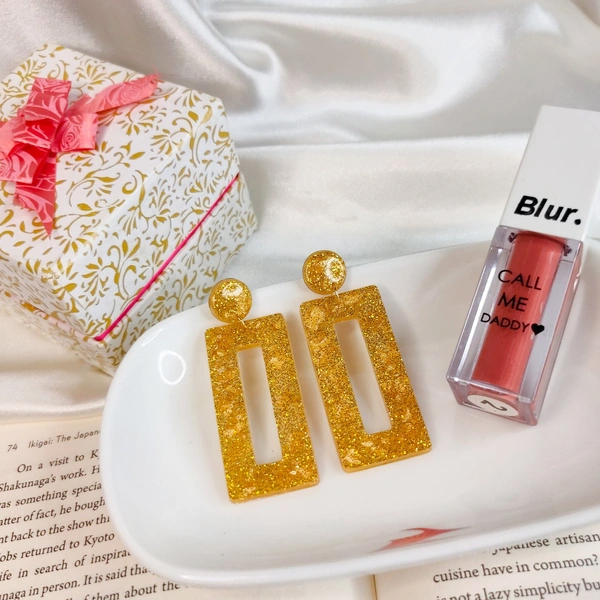 Golden Resin Earring- Handmade. [Customisation Available]