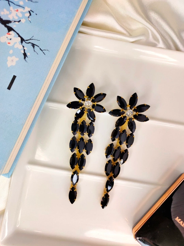 Black Stone Flower Drop Earring