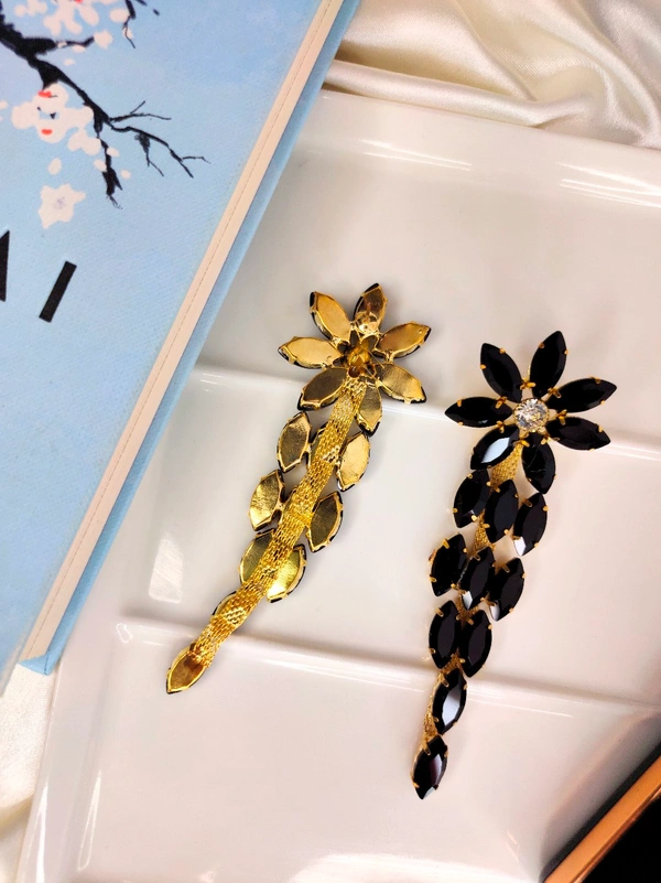 Black Stone Flower Drop Earring