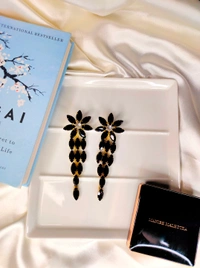 Black Stone Flower Drop Earring