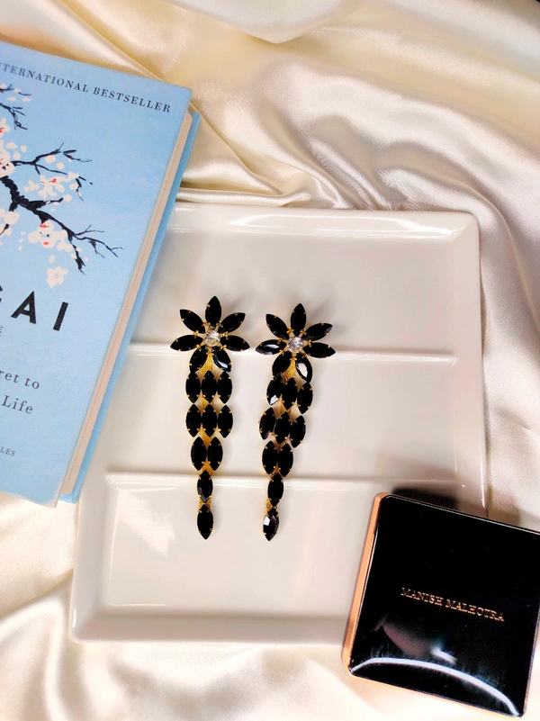 Black Stone Flower Drop Earring