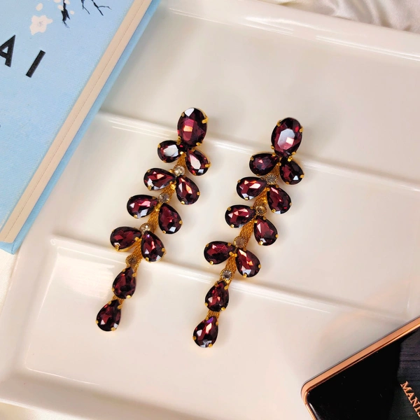 Maroon Stone Drop Earring