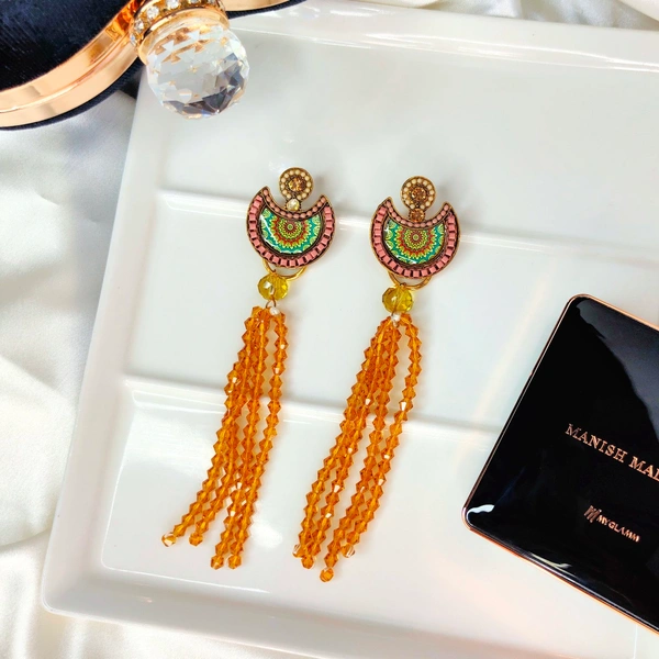 Traditional Work Beaded Earring - yellow