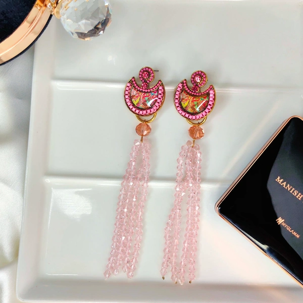 Traditional Work Beaded Earring - pink
