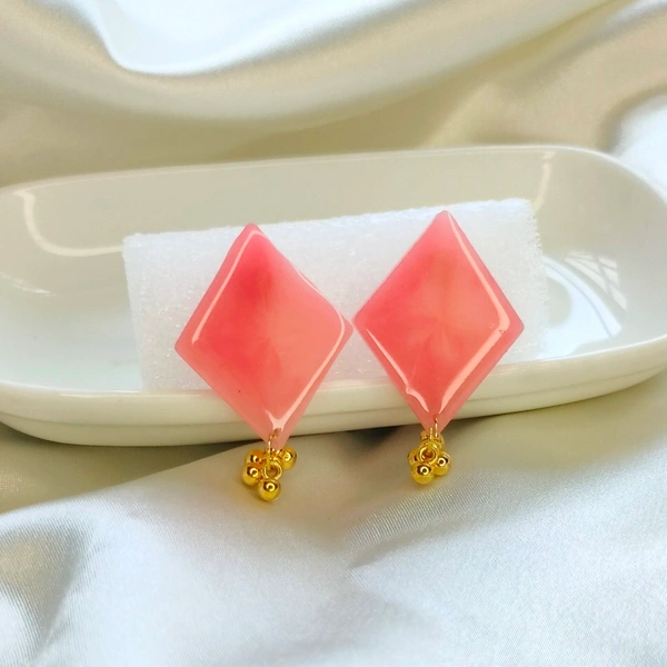 Pink Dangle Stud Earring - Resin Art