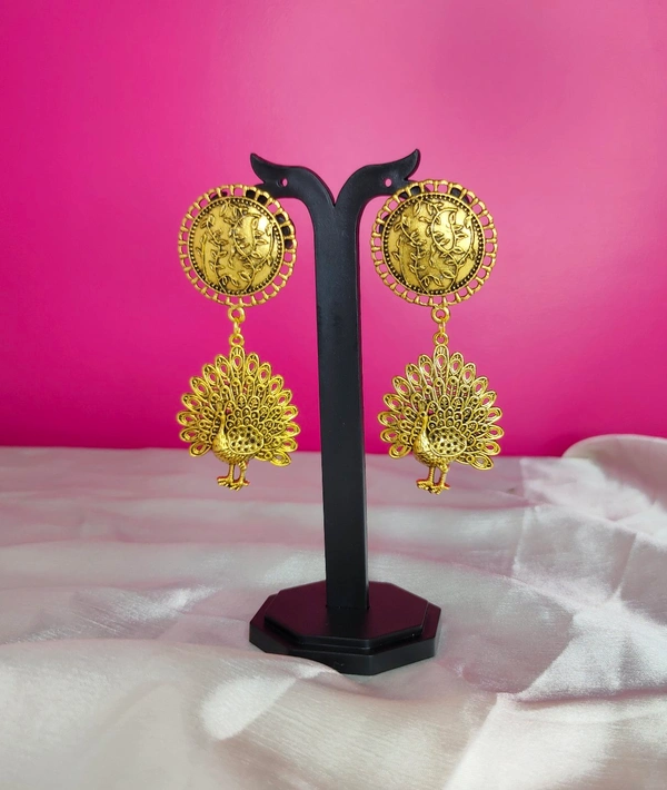 Gold Oxidised Peacock Earring. 