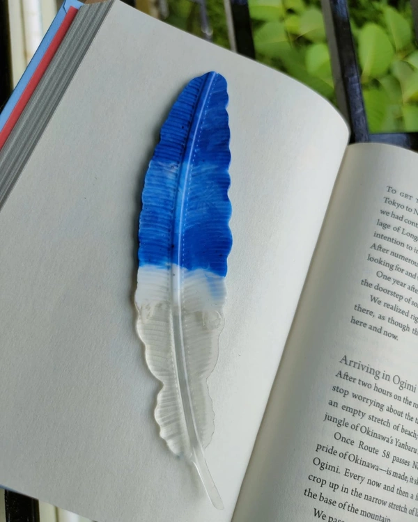 Resin Feather Bookmark - Electric Blue - blue