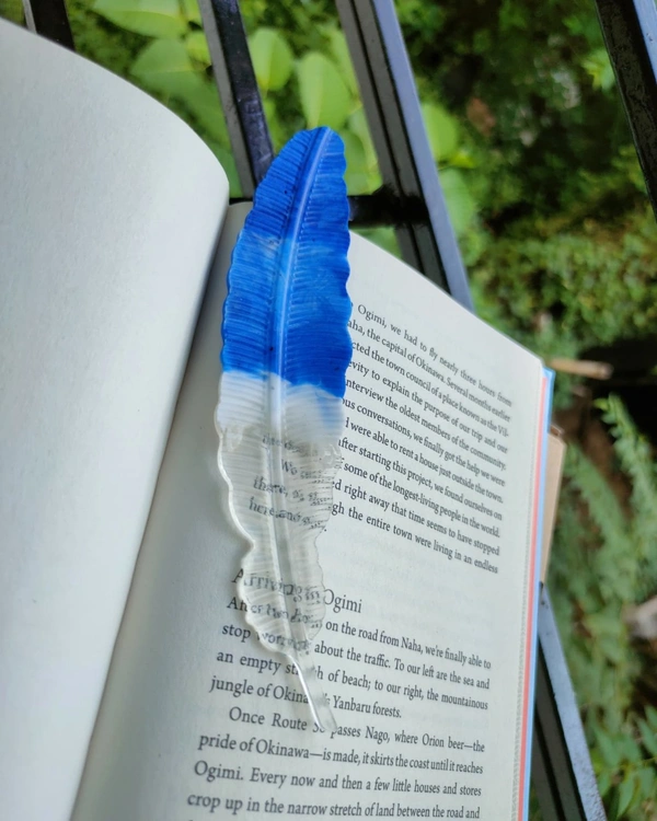 Resin Feather Bookmark - Electric Blue - blue