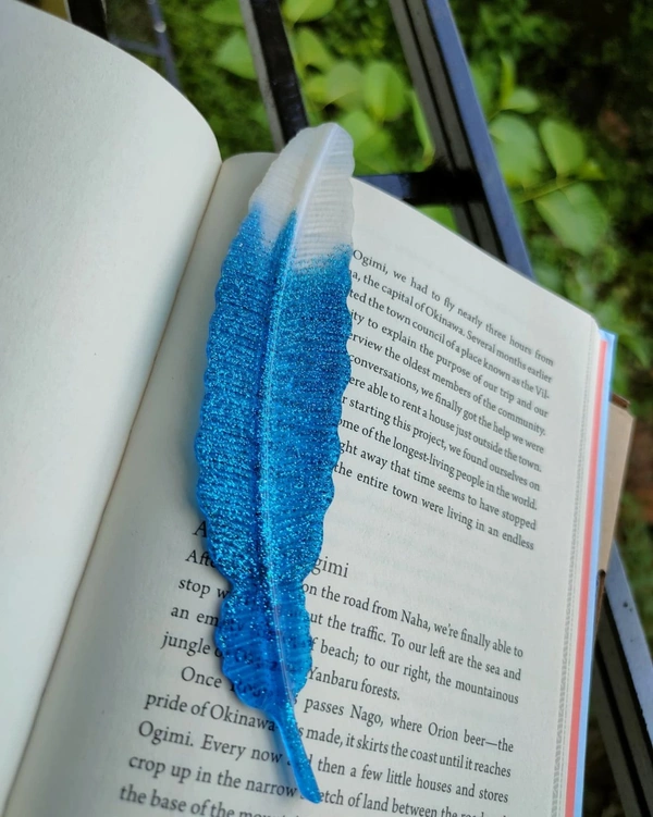 Resin Feather Bookmark - True Blue