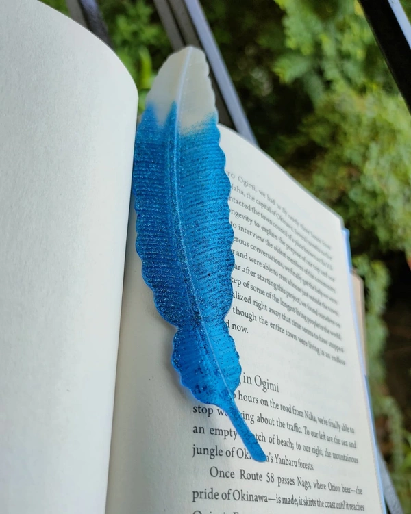 Resin Feather Bookmark - True Blue