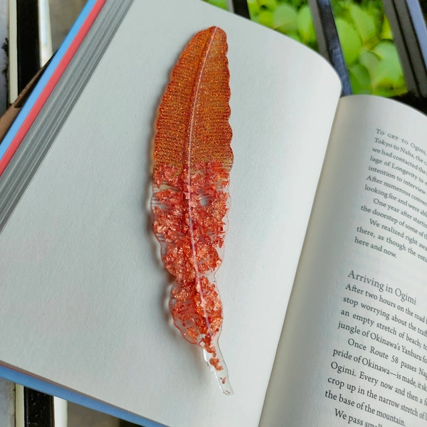 Resin Feather Bookmark - Bronze Glow