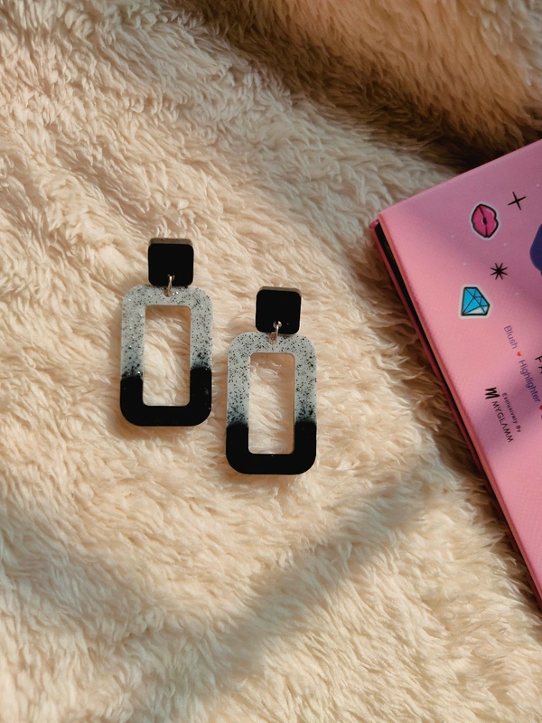 Black & Grey Square Drop- Resin Earring