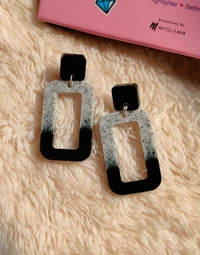 Black & Grey Square Drop- Resin Earring