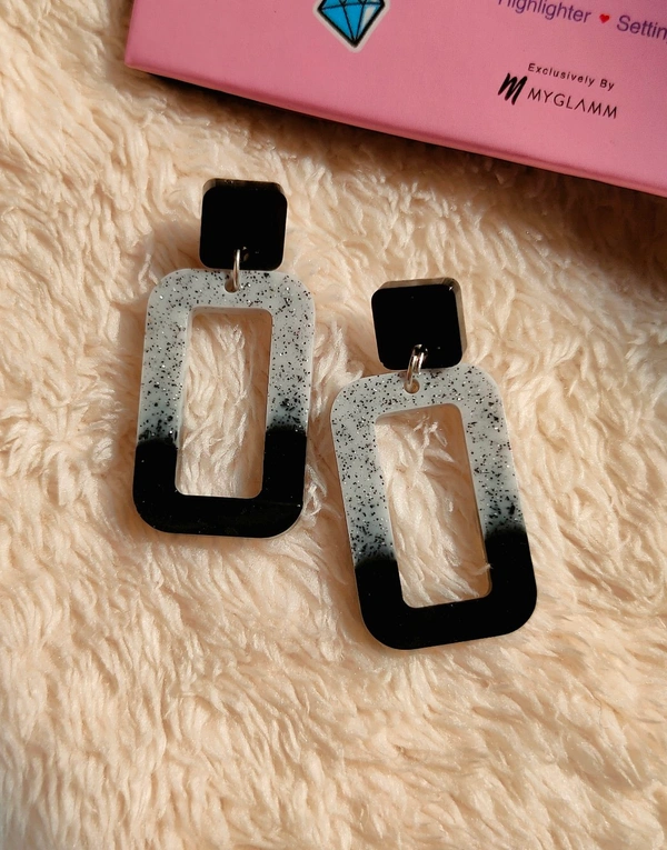 Black & Grey Square Drop- Resin Earring