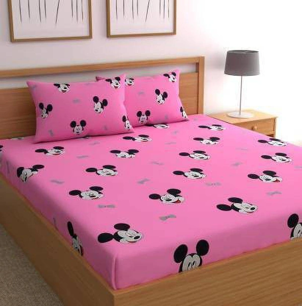 CITY BEST MART 144 TC Cartoon Fitted Bedsheet - Fitted, Pink