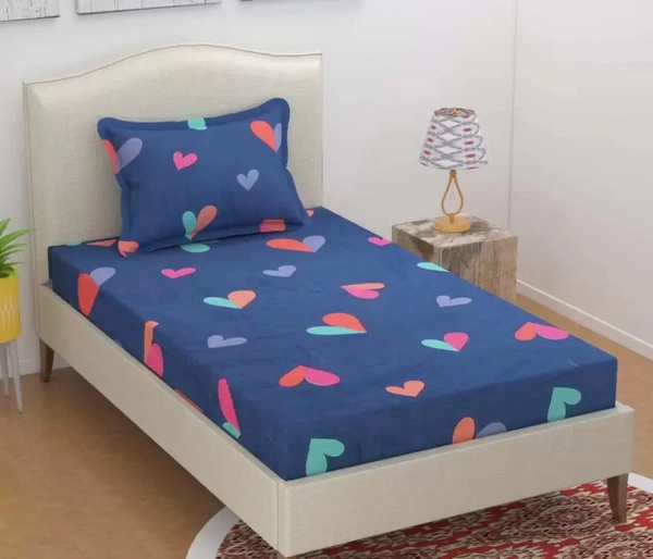 CITY BEST MART Blue Heart 280TC Polycotton Bedsheet - Single