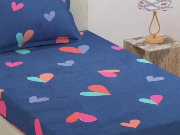 CITY BEST MART Blue Heart 280TC Polycotton Bedsheet - Single