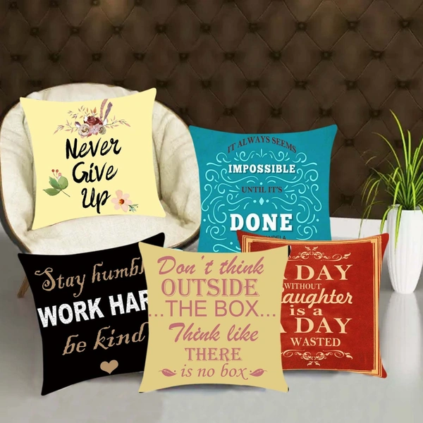 CITY BEST MART Slogan Printed Jute Cushion Covers - 16*16
