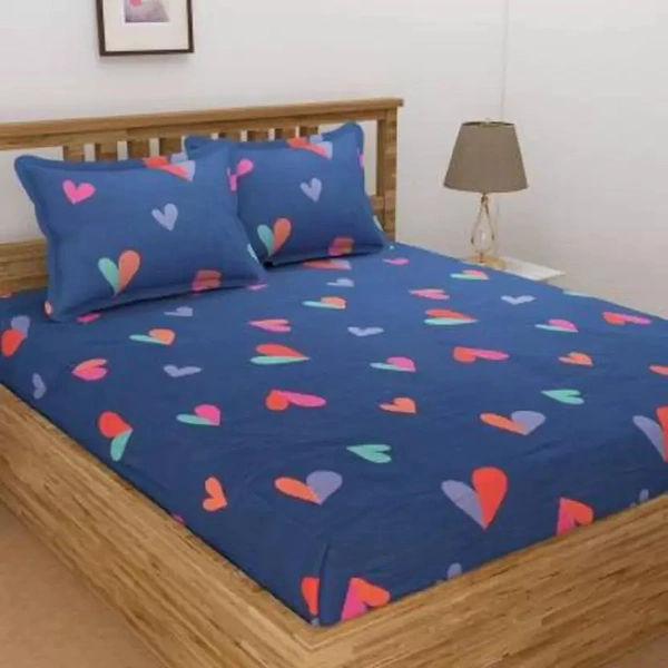 CITY BEST MART Blue Heart 280TC Polycotton Bedsheet - Double