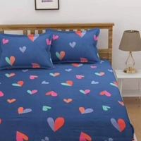 CITY BEST MART Blue Heart 280TC Polycotton Bedsheet - Double