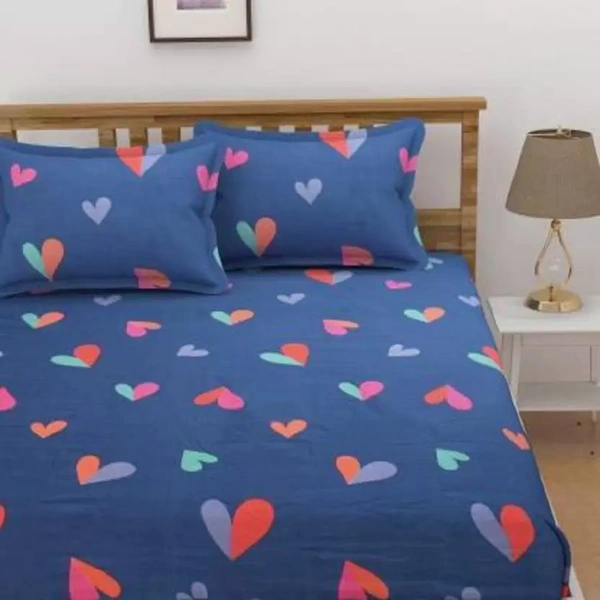 CITY BEST MART Blue Heart 280TC Polycotton Bedsheet - Double